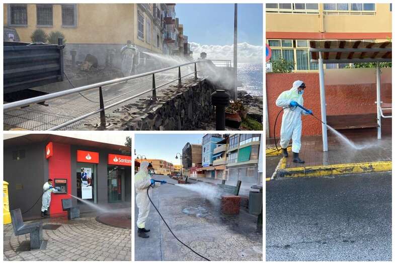 Labores de limpieza y desinfección en varios puntos de Telde (Foto TA)